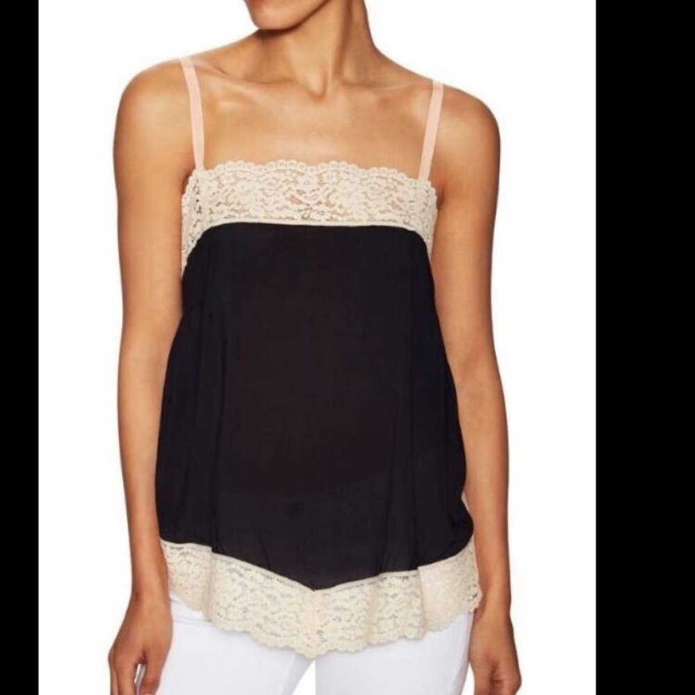 NWT Free People Intimately Tish Lace Tank Top Cami Shirt Blouse Black L & M